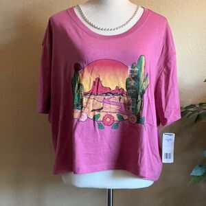 NWT Wrangler Pink Sunshine Desert Cacti Logo T-shirt, 2X